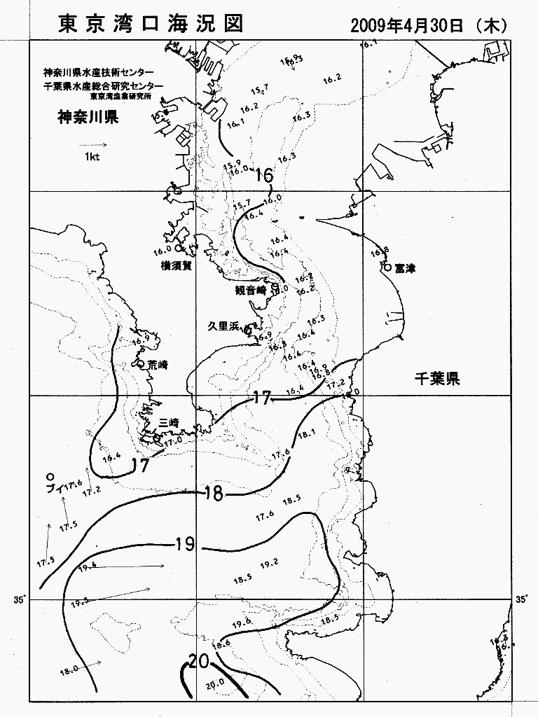 海況図, 東京湾口海況図 検索結果, (水温分布 等を図示)