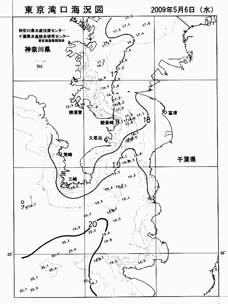 海況図, 東京湾口海況図 検索結果, (水温分布 等を図示)