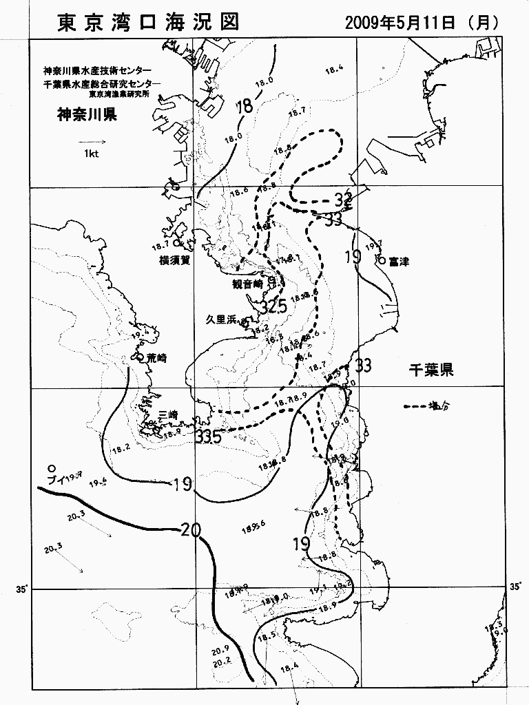海況図, 東京湾口海況図 検索結果, (水温分布 等を図示)