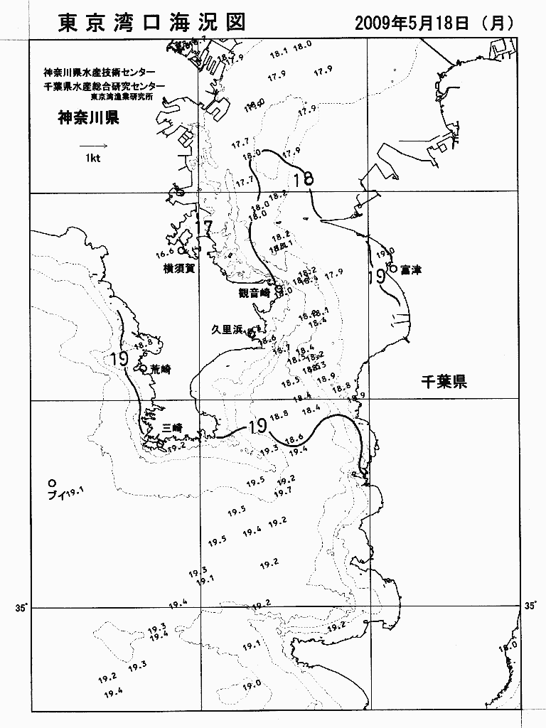 海況図, 東京湾口海況図 検索結果, (水温分布 等を図示)