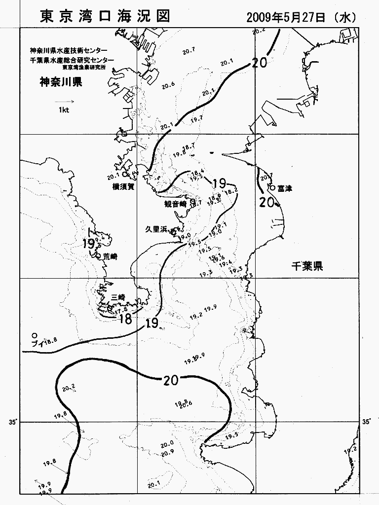 海況図, 東京湾口海況図 検索結果, (水温分布 等を図示)