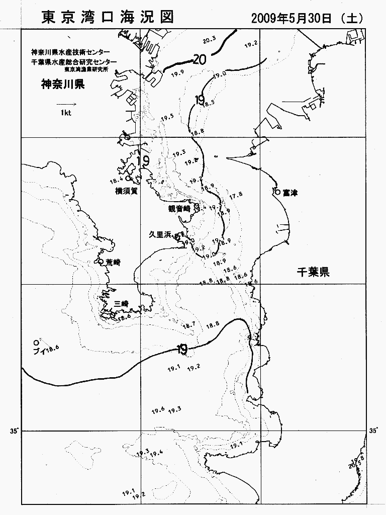 海況図, 東京湾口海況図 検索結果, (水温分布 等を図示)