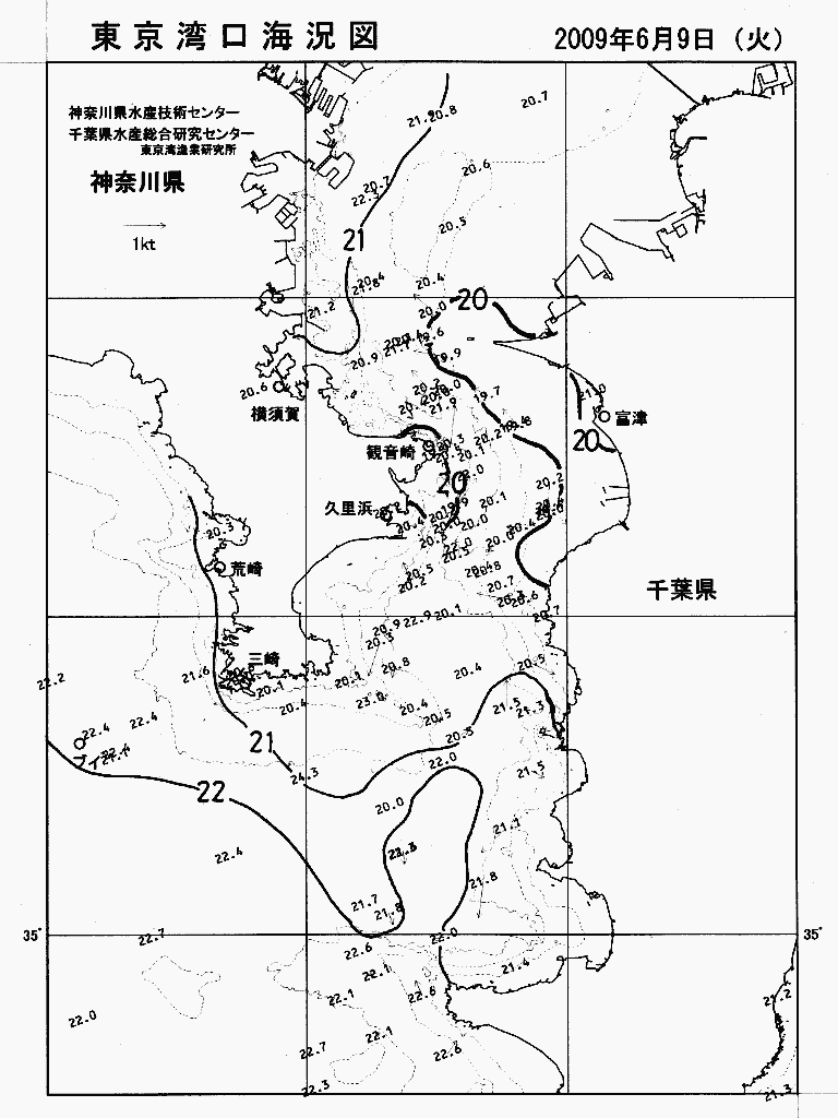 海況図, 東京湾口海況図 検索結果, (水温分布 等を図示)