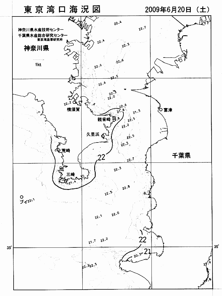 海況図, 東京湾口海況図 検索結果, (水温分布 等を図示)
