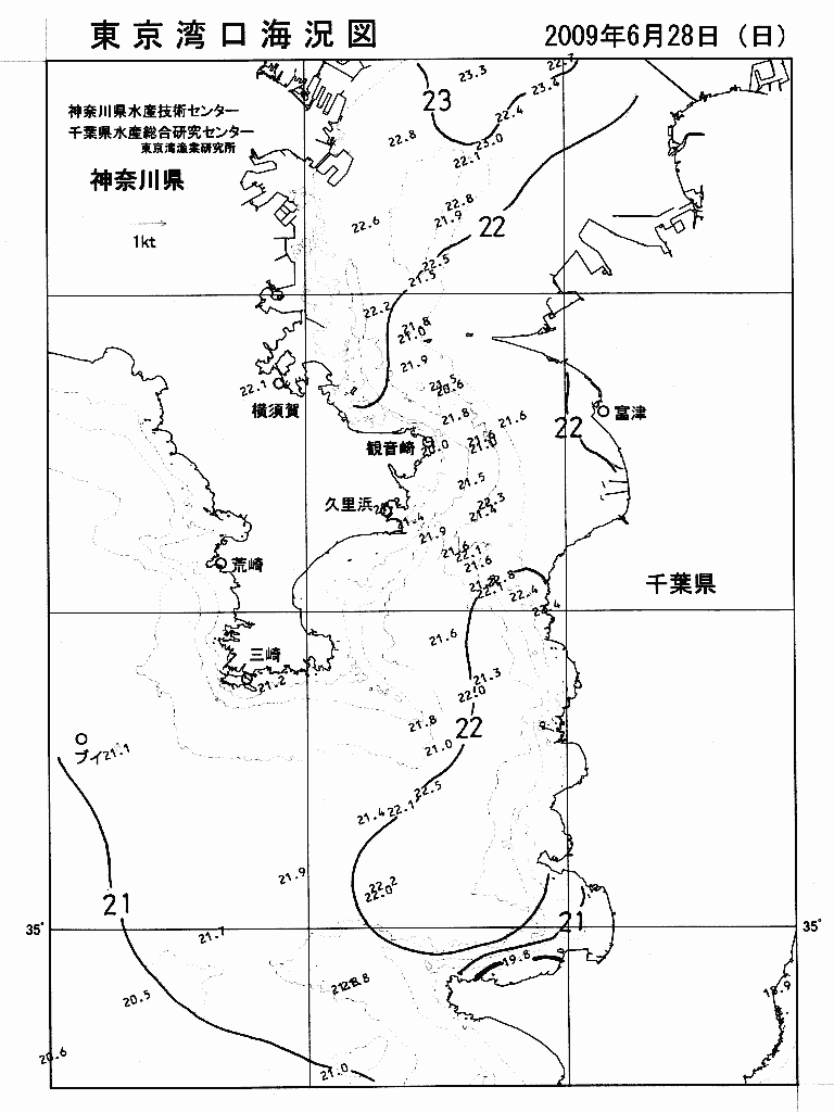 海況図, 東京湾口海況図 検索結果, (水温分布 等を図示)