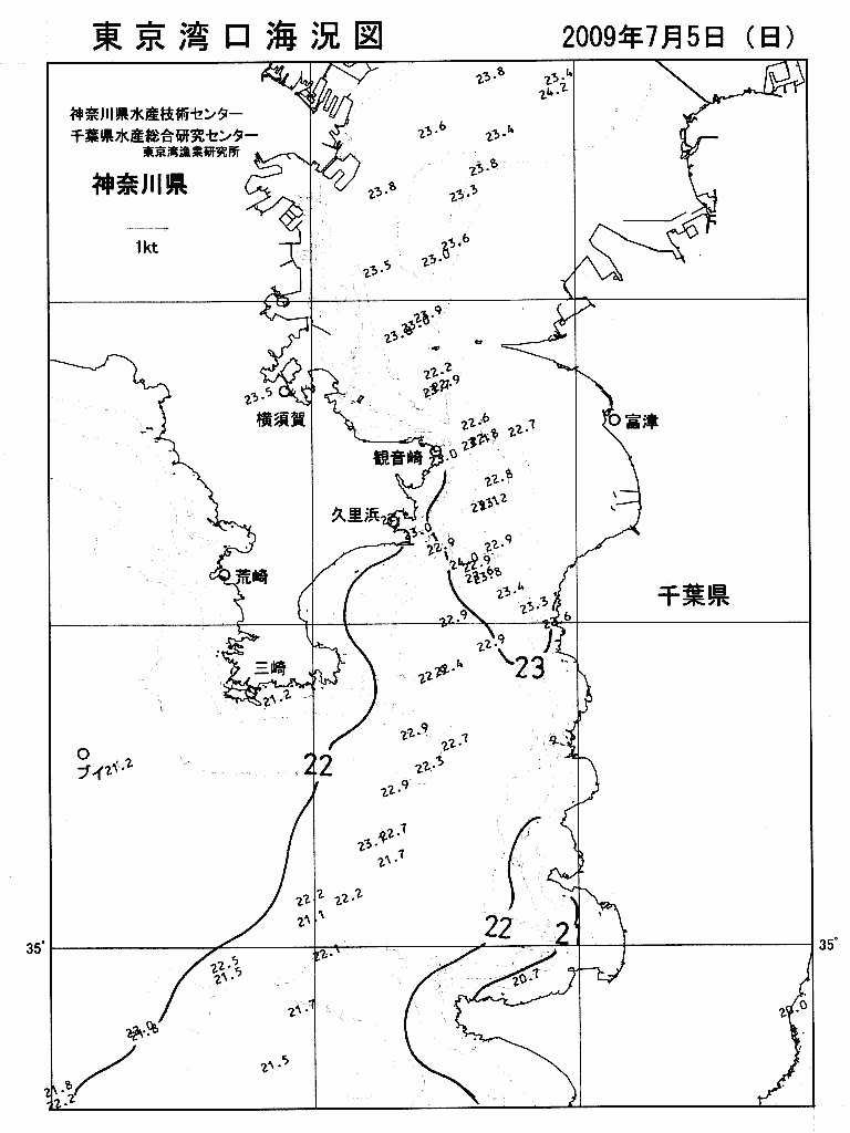 海況図, 東京湾口海況図 検索結果, (水温分布 等を図示)