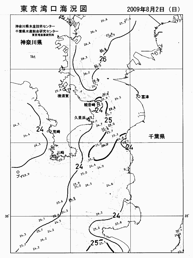 海況図, 東京湾口海況図 検索結果, (水温分布 等を図示)