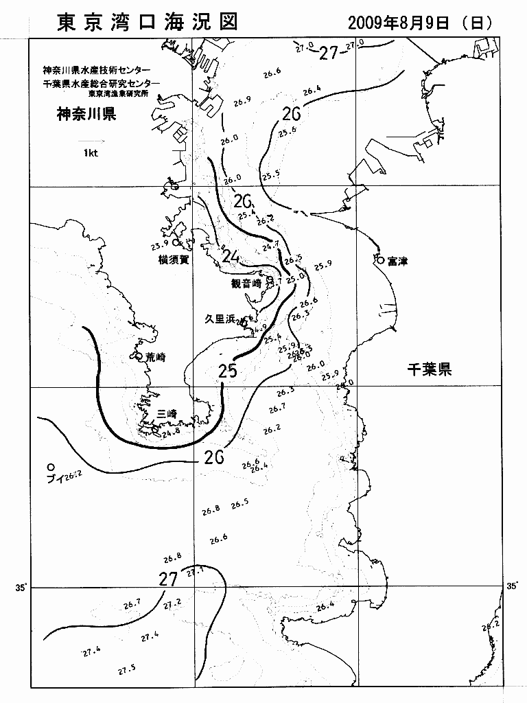 海況図, 東京湾口海況図 検索結果, (水温分布 等を図示)