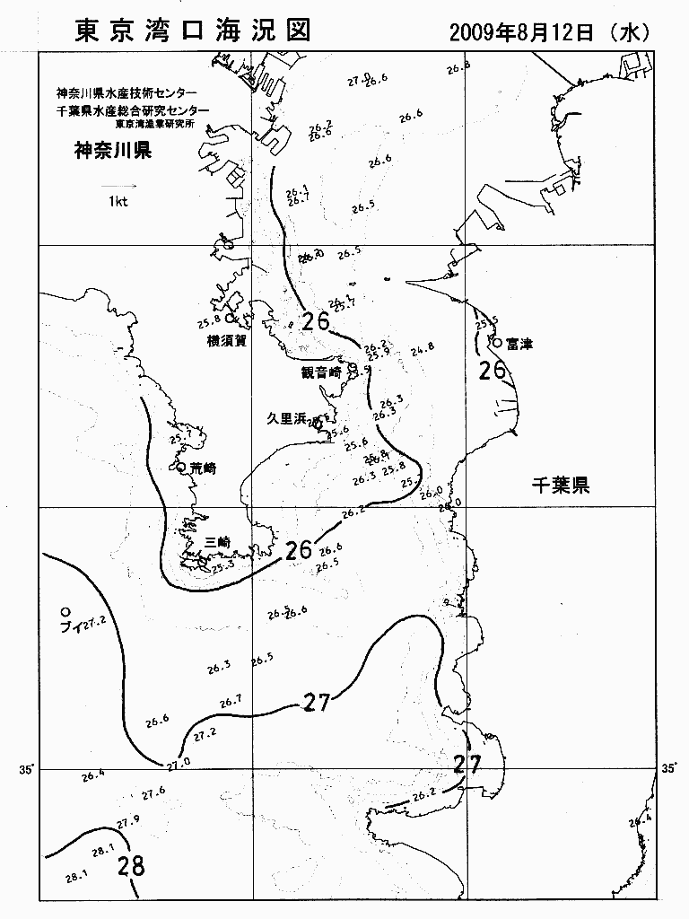 海況図, 東京湾口海況図 検索結果, (水温分布 等を図示)