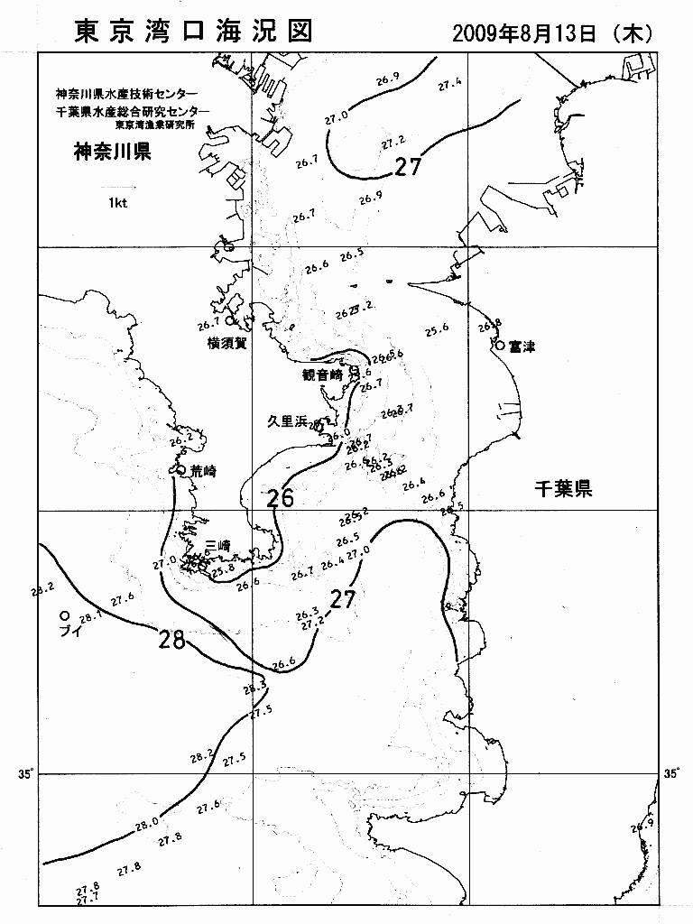 海況図, 東京湾口海況図 検索結果, (水温分布 等を図示)
