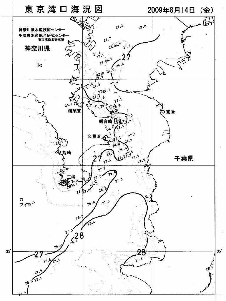 海況図, 東京湾口海況図 検索結果, (水温分布 等を図示)