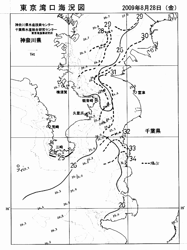 海況図, 東京湾口海況図 検索結果, (水温分布 等を図示)