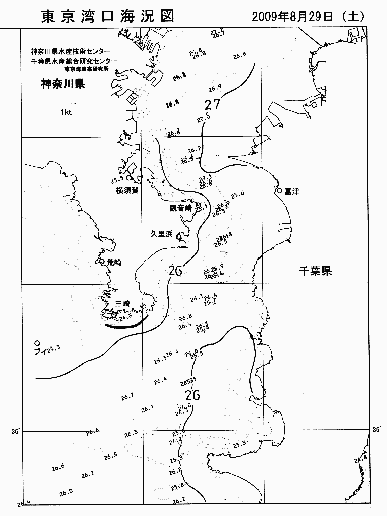 海況図, 東京湾口海況図 検索結果, (水温分布 等を図示)