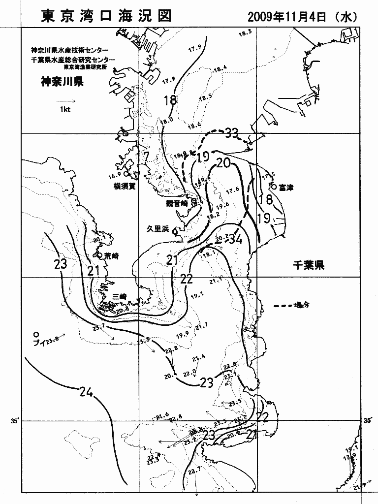 海況図, 東京湾口海況図 検索結果, (水温分布 等を図示)