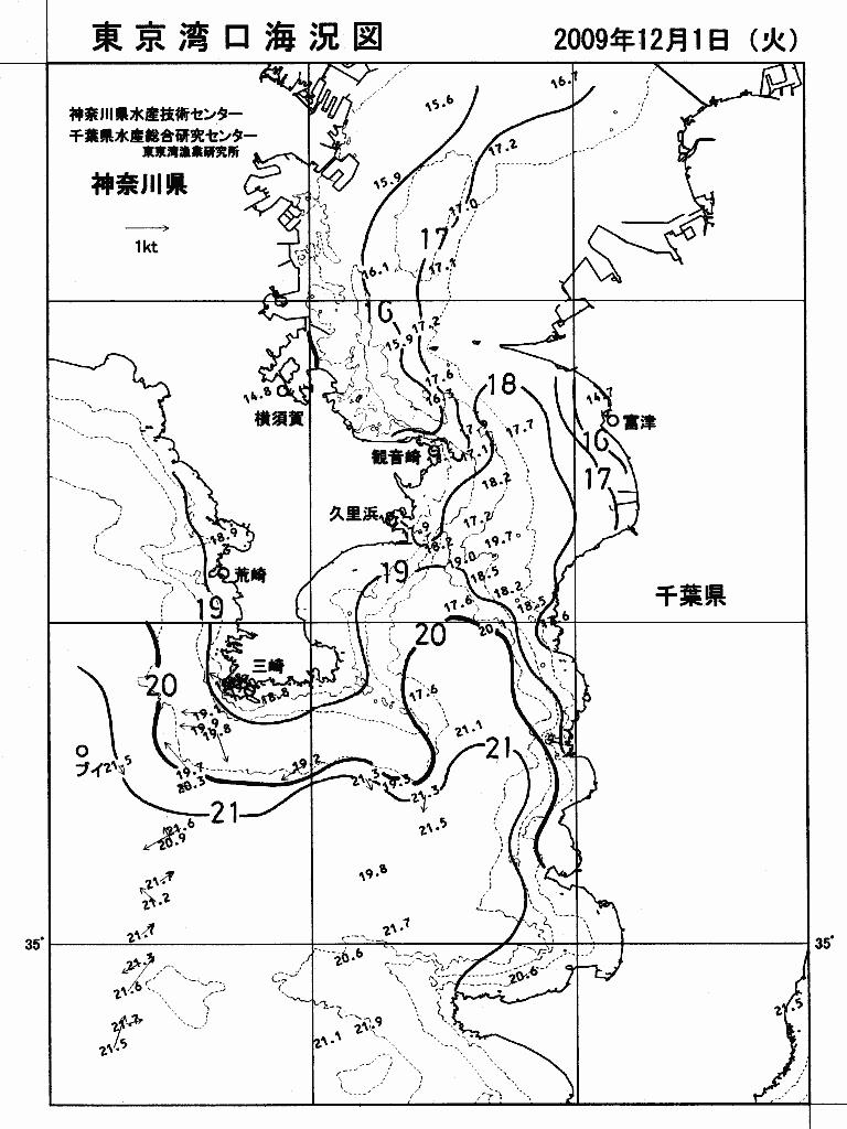 海況図, 東京湾口海況図 検索結果, (水温分布 等を図示)