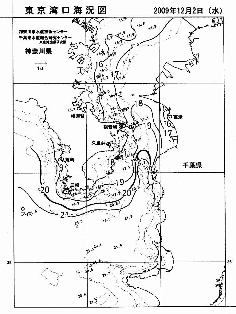 海況図, 東京湾口海況図 検索結果, (水温分布 等を図示)