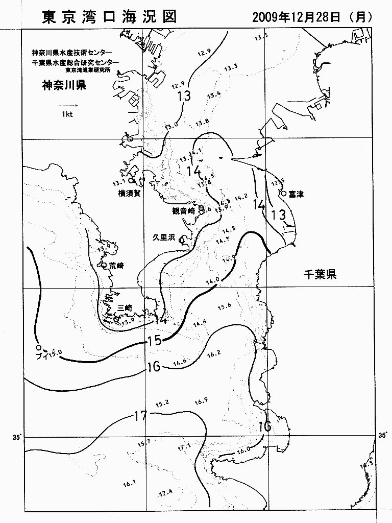 海況図, 東京湾口海況図 検索結果, (水温分布 等を図示)