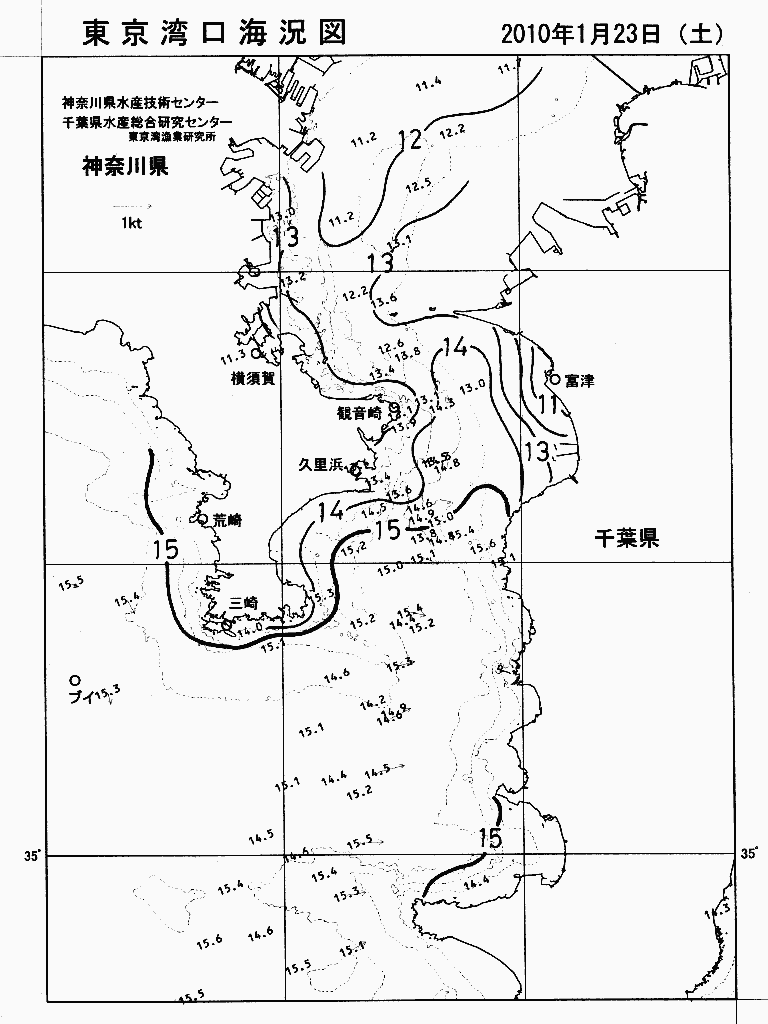 海況図, 東京湾口海況図 検索結果, (水温分布 等を図示)