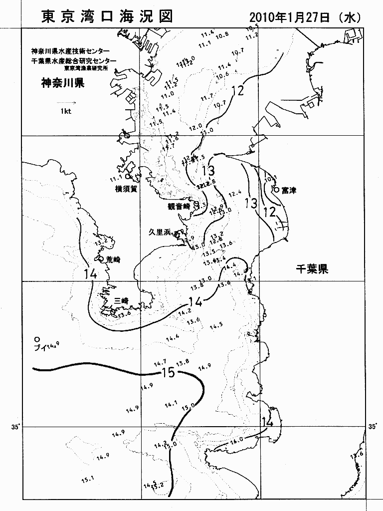 海況図, 東京湾口海況図 検索結果, (水温分布 等を図示)