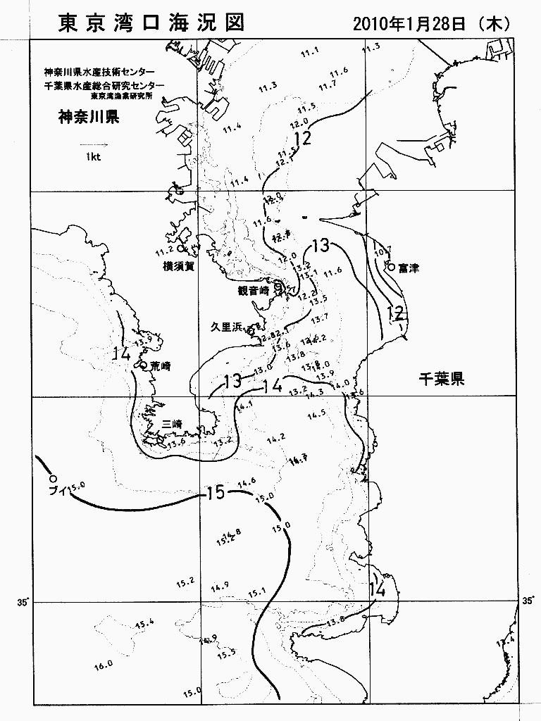海況図, 東京湾口海況図 検索結果, (水温分布 等を図示)