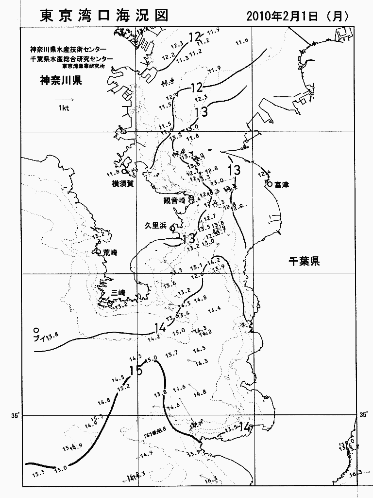 海況図, 東京湾口海況図 検索結果, (水温分布 等を図示)
