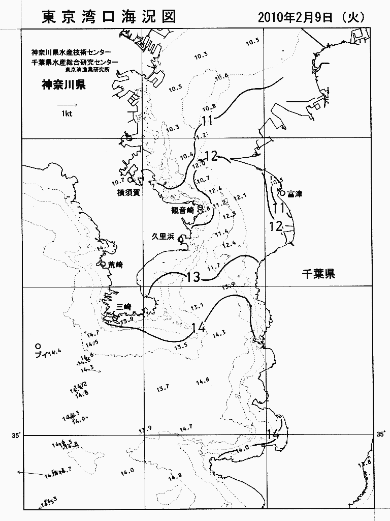 海況図, 東京湾口海況図 検索結果, (水温分布 等を図示)