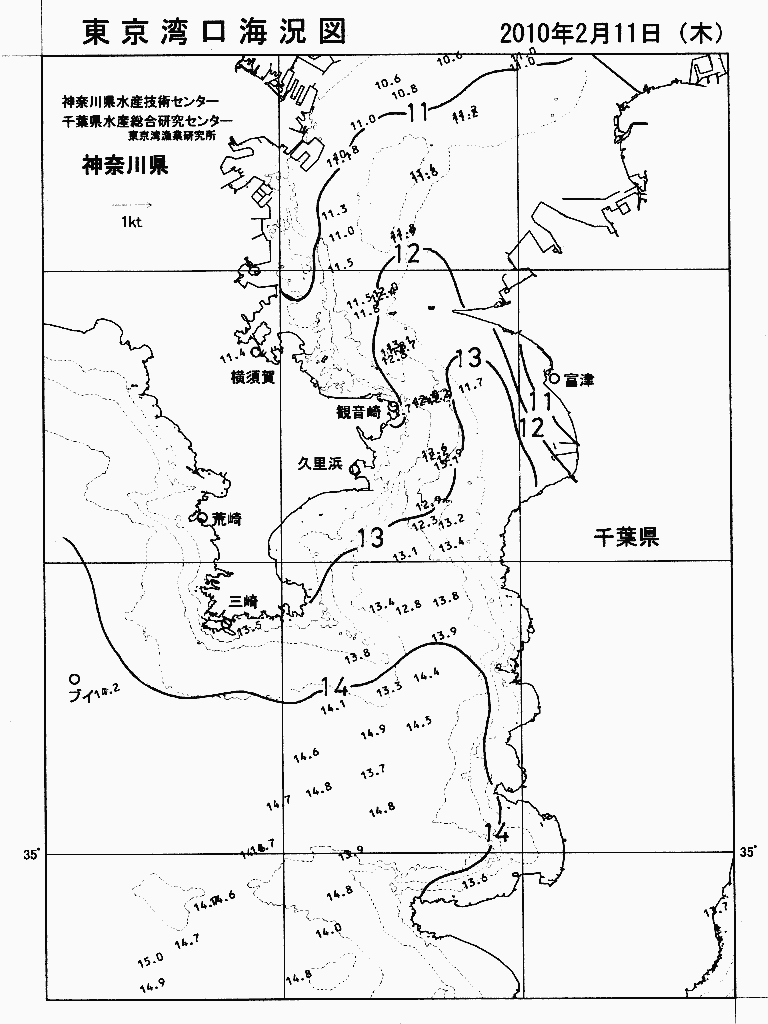海況図, 東京湾口海況図 検索結果, (水温分布 等を図示)