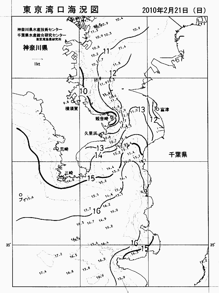 海況図, 東京湾口海況図 検索結果, (水温分布 等を図示)