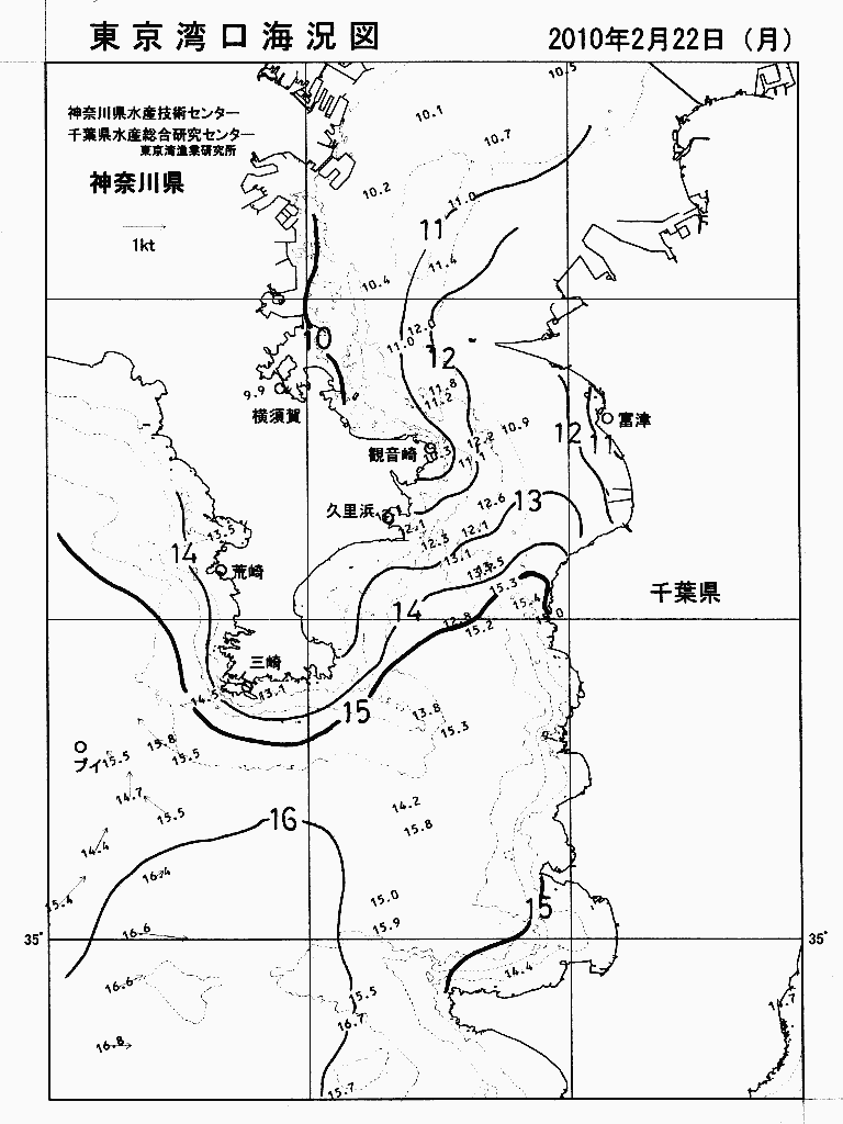海況図, 東京湾口海況図 検索結果, (水温分布 等を図示)
