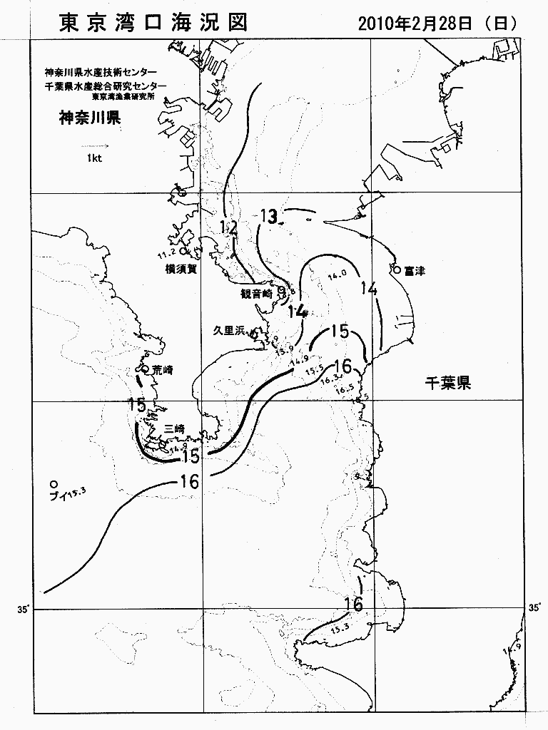 海況図, 東京湾口海況図 検索結果, (水温分布 等を図示)