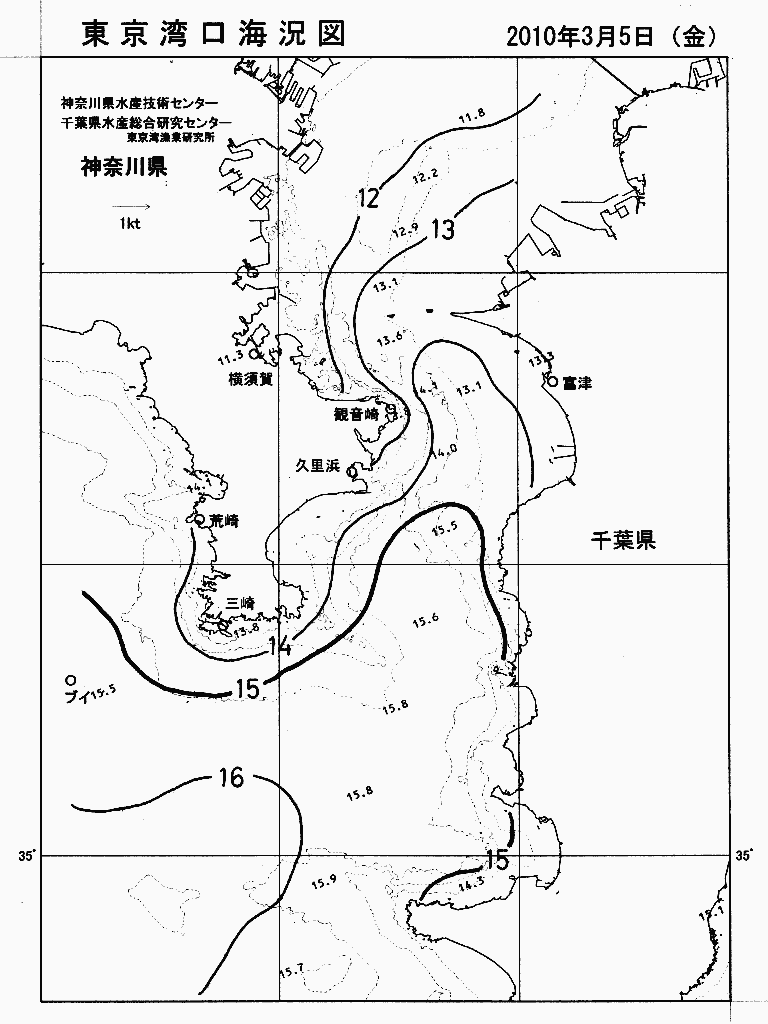 海況図, 東京湾口海況図 検索結果, (水温分布 等を図示)