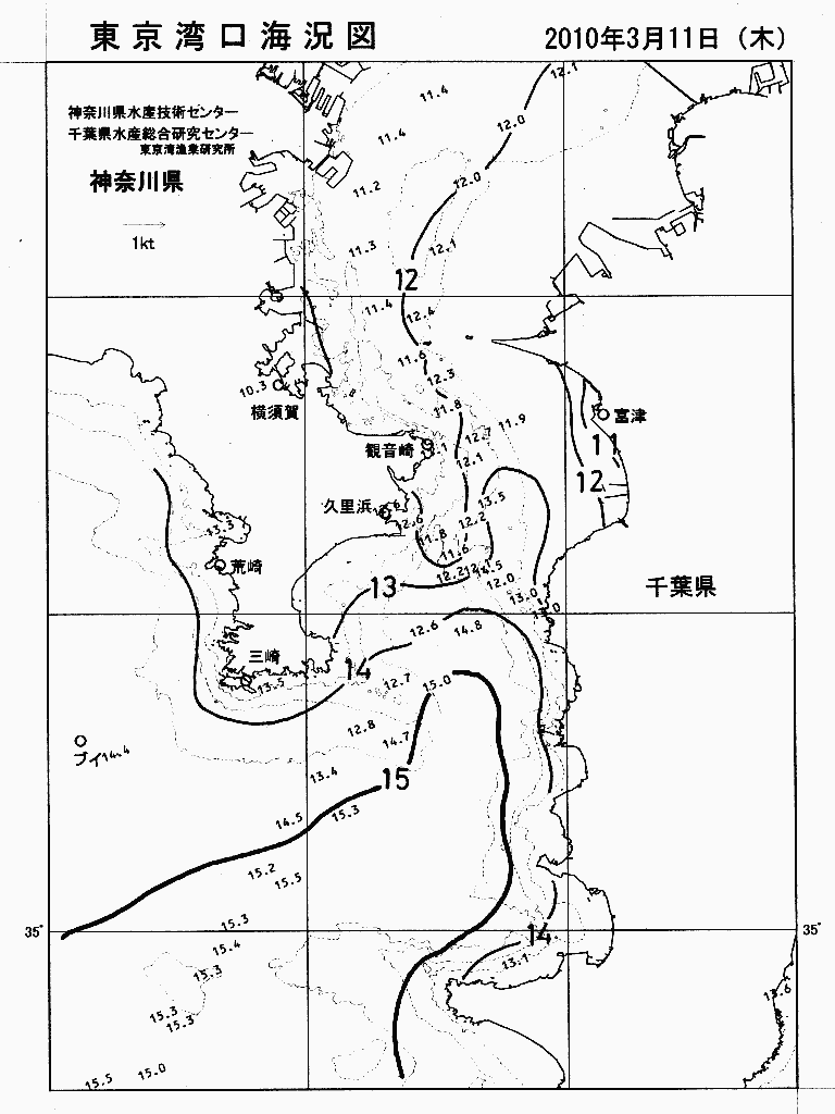 海況図, 東京湾口海況図 検索結果, (水温分布 等を図示)