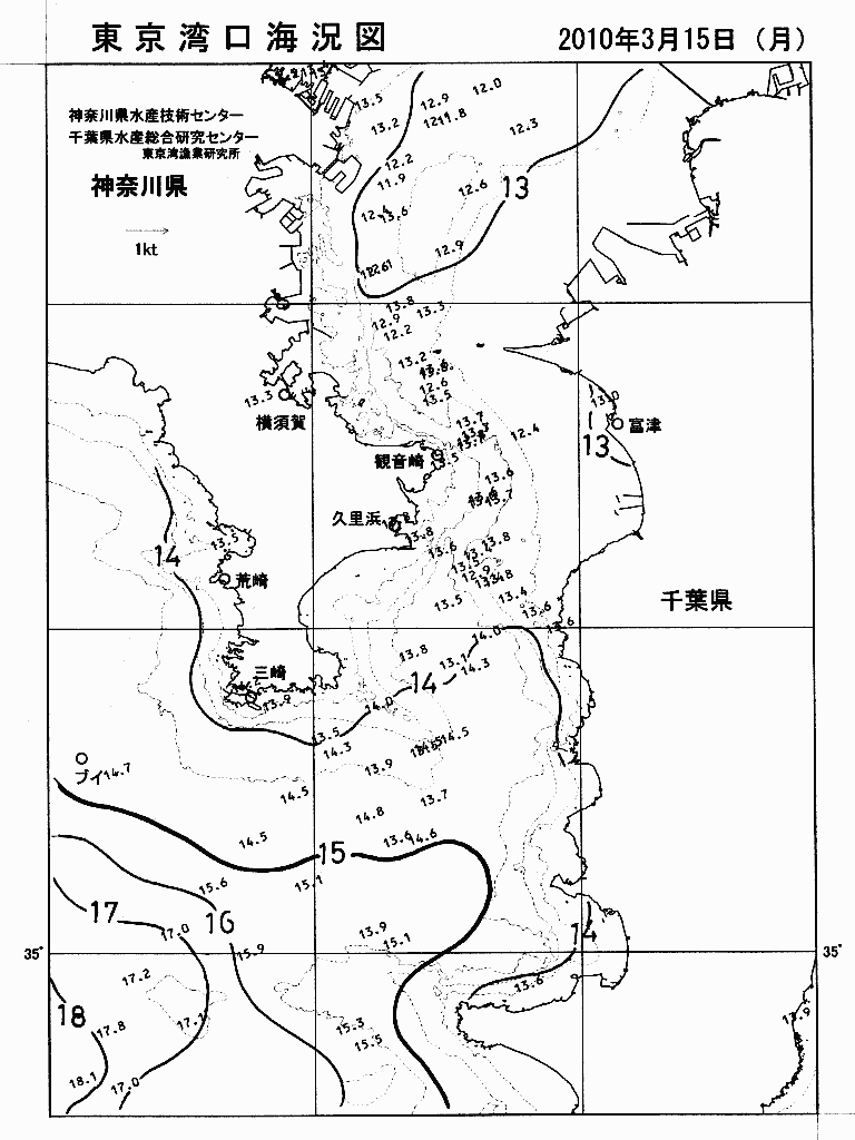 海況図, 東京湾口海況図 検索結果, (水温分布 等を図示)