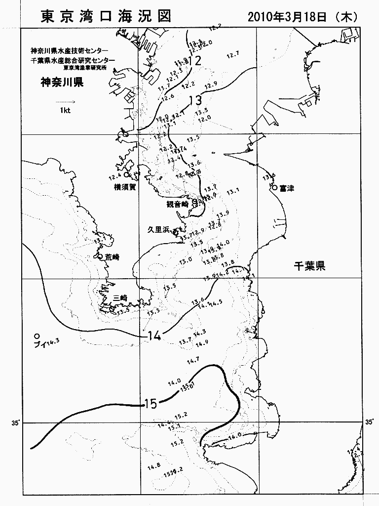 海況図, 東京湾口海況図 検索結果, (水温分布 等を図示)