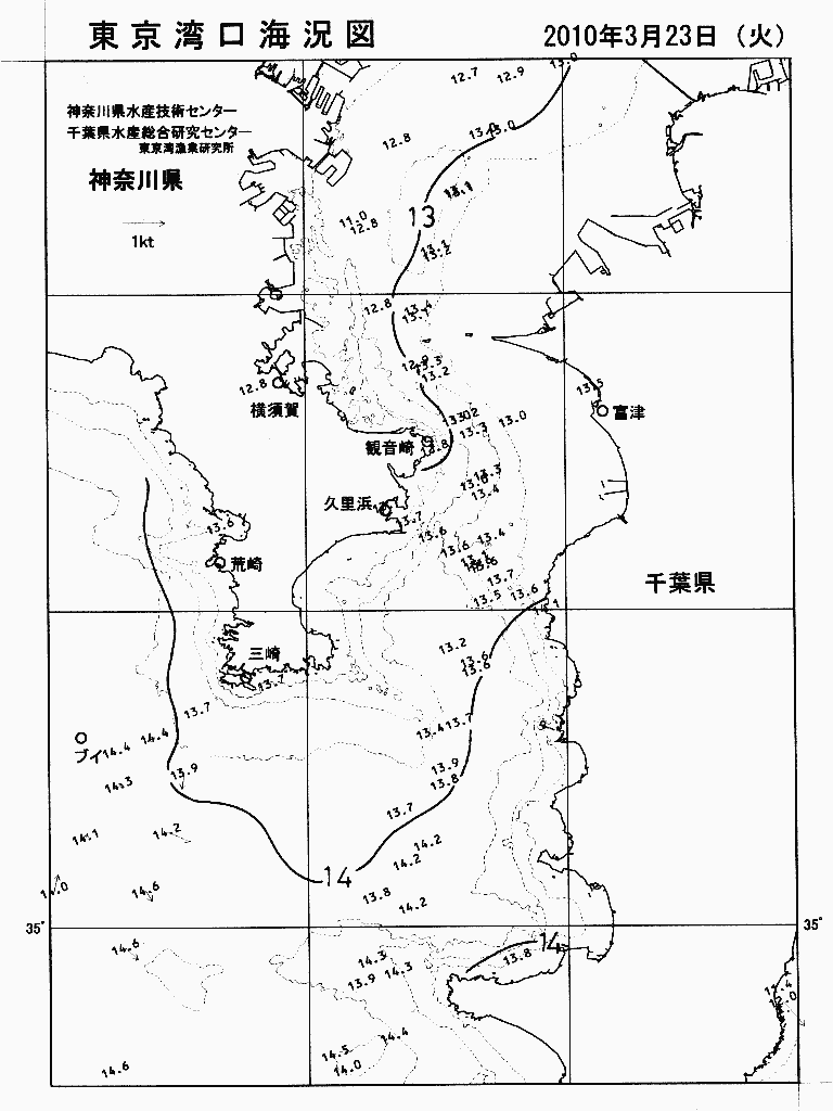 海況図, 東京湾口海況図 検索結果, (水温分布 等を図示)