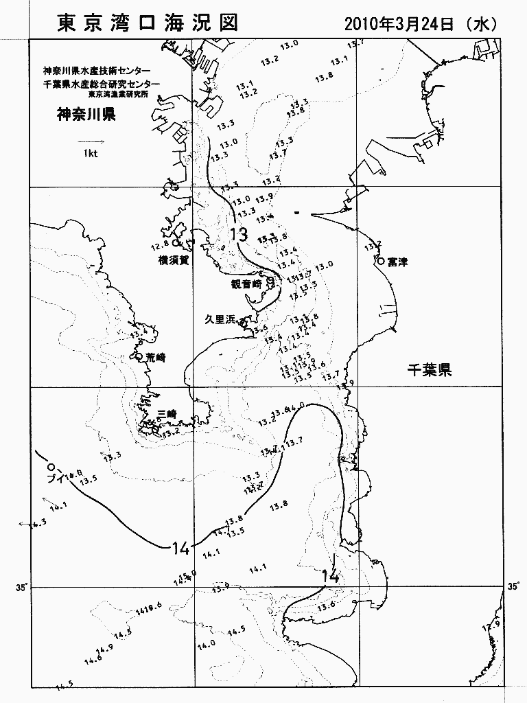 海況図, 東京湾口海況図 検索結果, (水温分布 等を図示)
