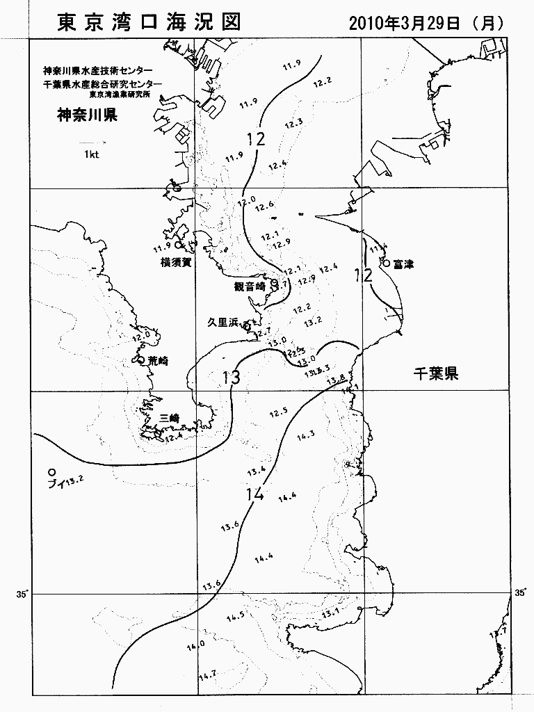 海況図, 東京湾口海況図 検索結果, (水温分布 等を図示)