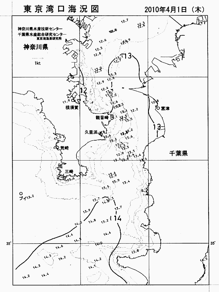 海況図, 東京湾口海況図 検索結果, (水温分布 等を図示)