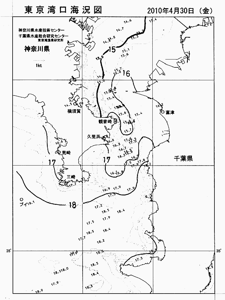海況図, 東京湾口海況図 検索結果, (水温分布 等を図示)