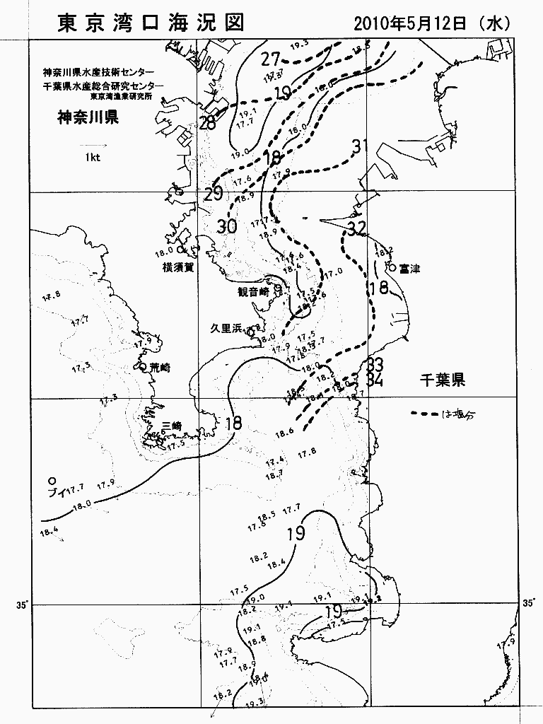 海況図, 東京湾口海況図 検索結果, (水温分布 等を図示)