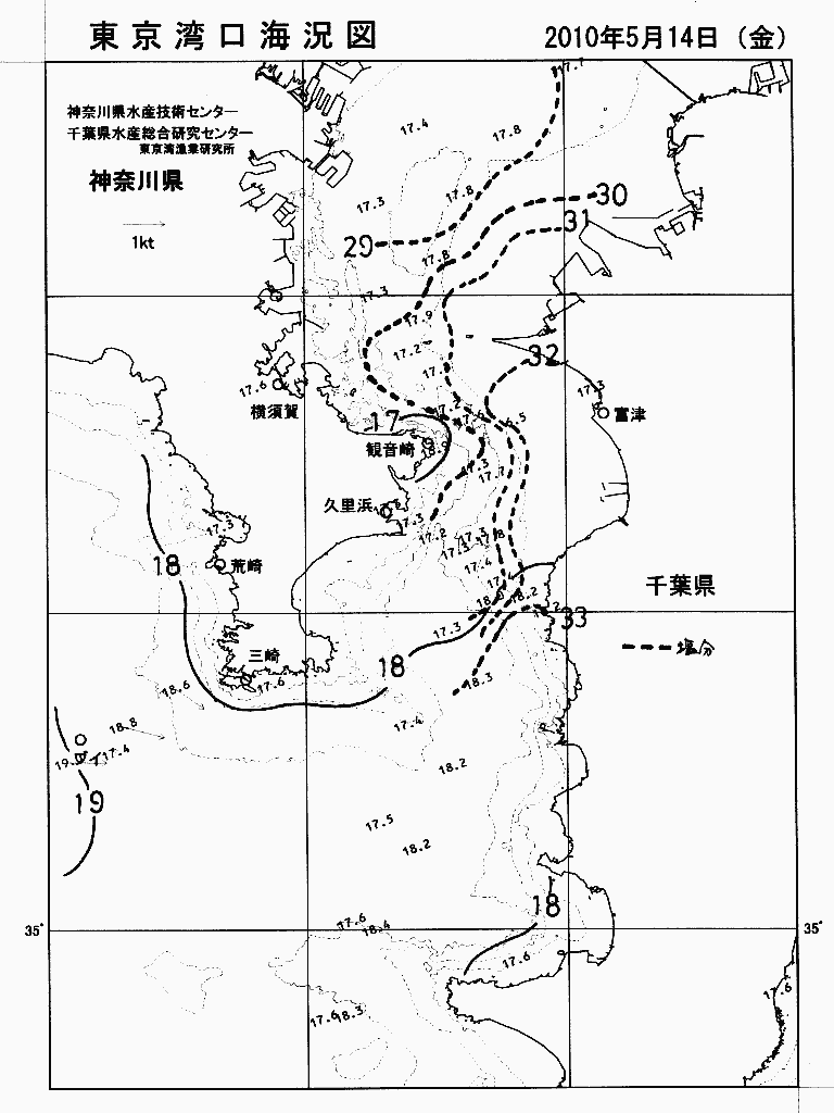 海況図, 東京湾口海況図 検索結果, (水温分布 等を図示)