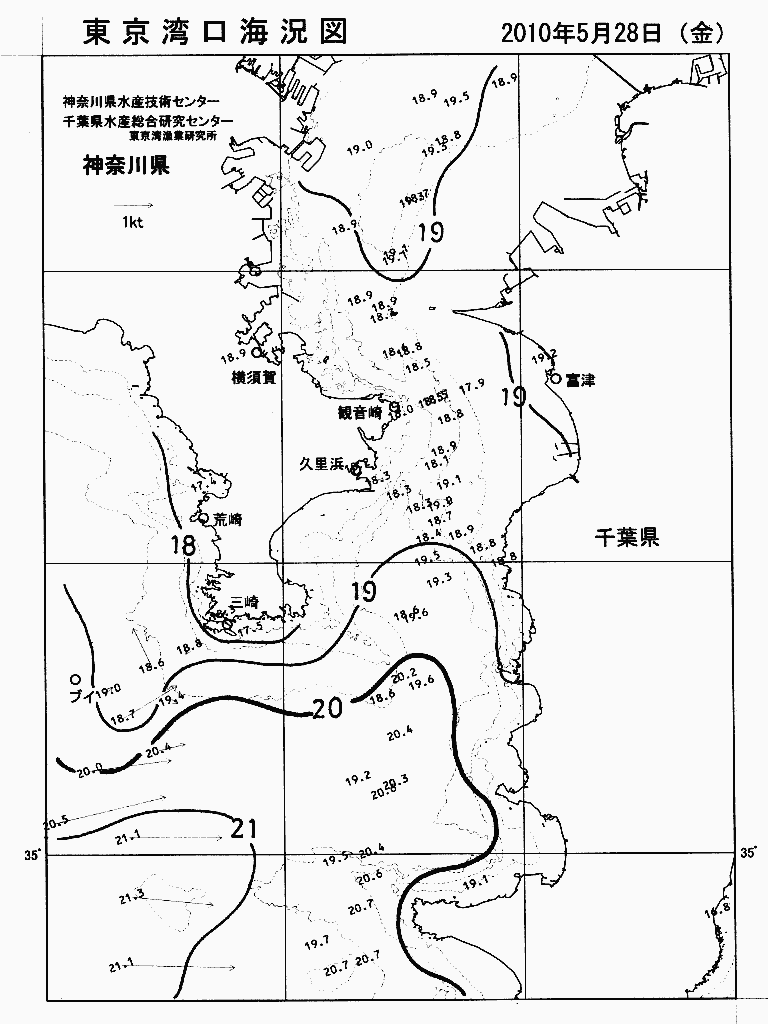 海況図, 東京湾口海況図 検索結果, (水温分布 等を図示)