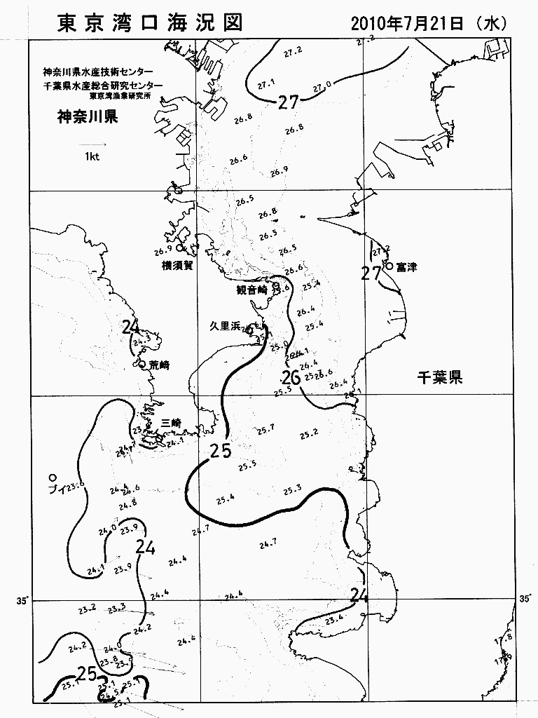 海況図, 東京湾口海況図 検索結果, (水温分布 等を図示)