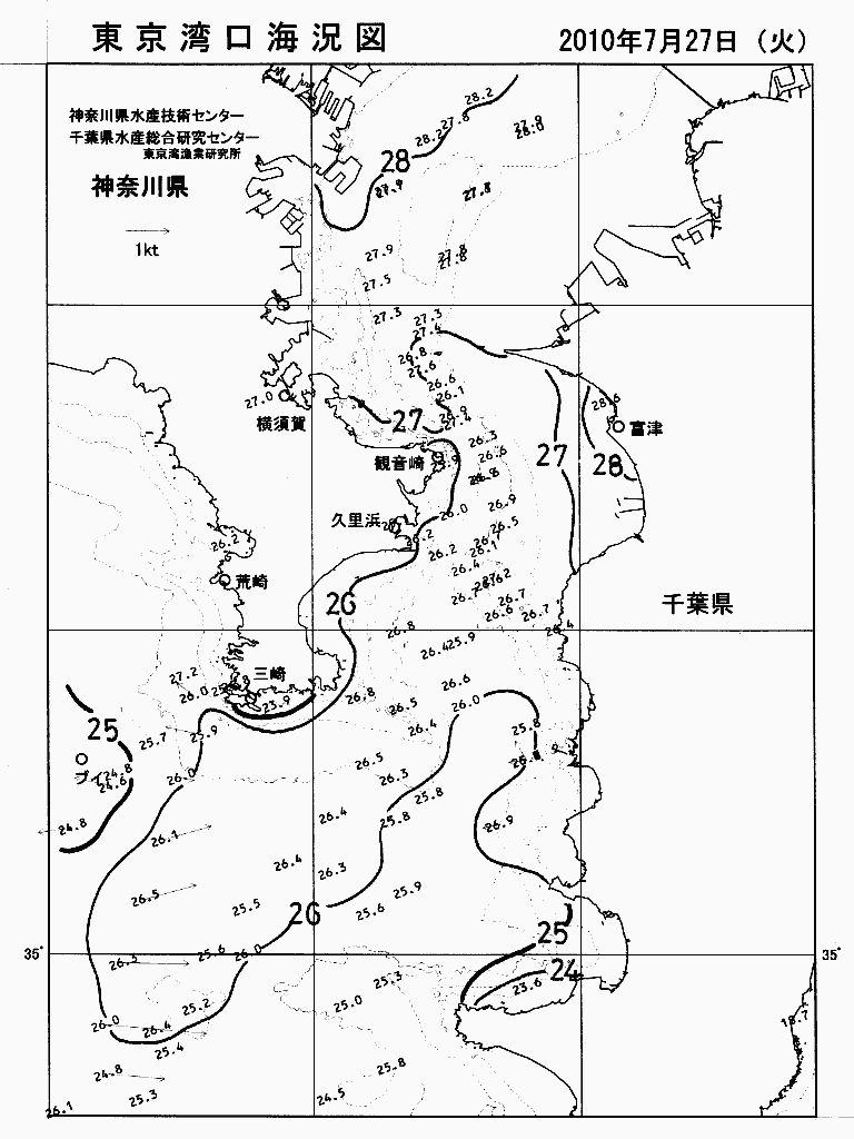 海況図, 東京湾口海況図 検索結果, (水温分布 等を図示)