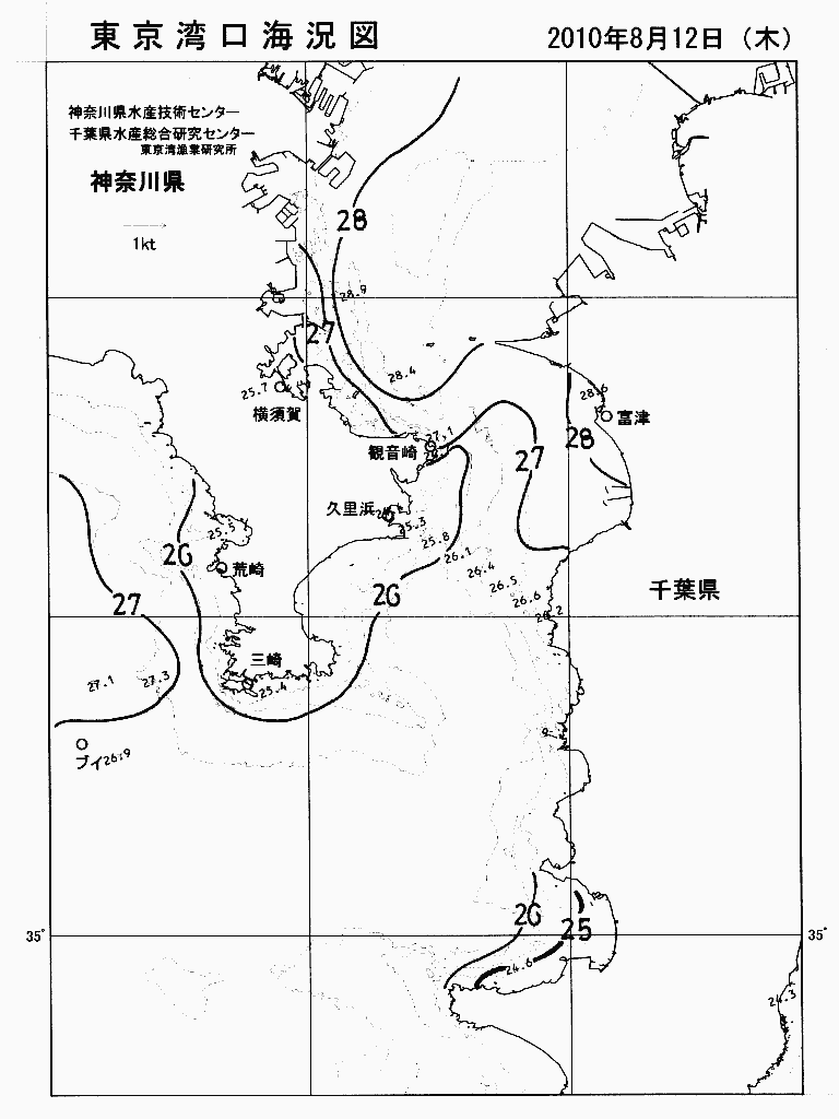 海況図, 東京湾口海況図 検索結果, (水温分布 等を図示)