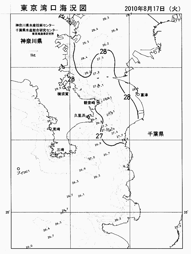 海況図, 東京湾口海況図 検索結果, (水温分布 等を図示)