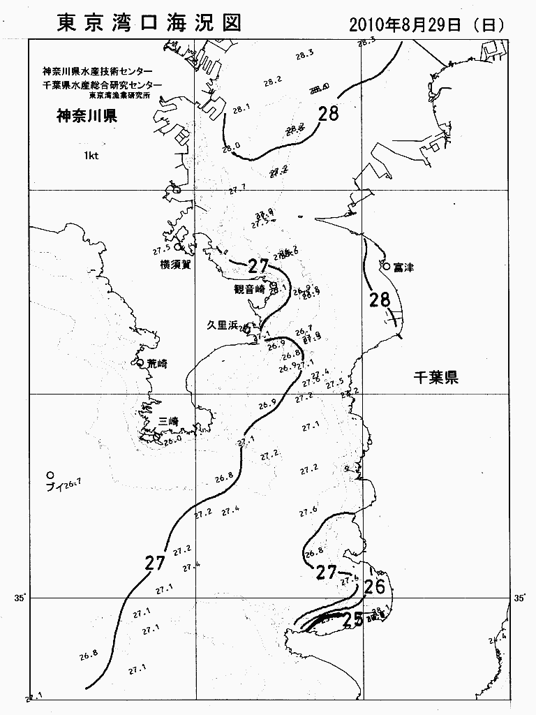 海況図, 東京湾口海況図 検索結果, (水温分布 等を図示)