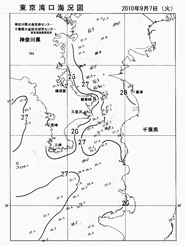 海況図, 東京湾口海況図 検索結果, (水温分布 等を図示)