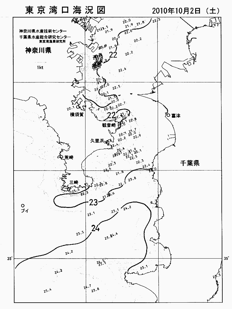 海況図, 東京湾口海況図 検索結果, (水温分布 等を図示)