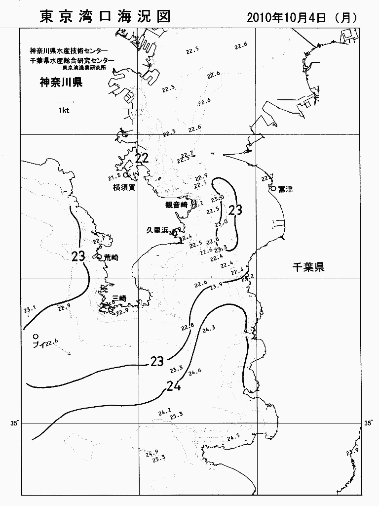 海況図, 東京湾口海況図 検索結果, (水温分布 等を図示)